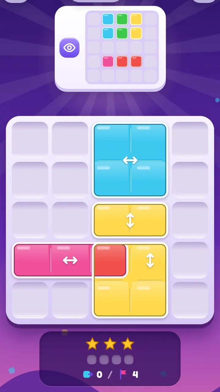 The PaneSlide daily puzzle screen with the board, the target picture and the move counter
