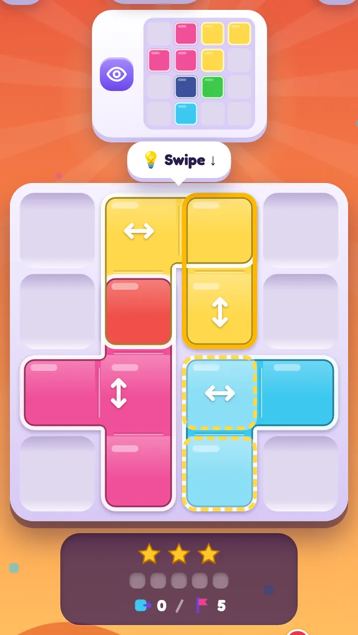 A PaneSlide level showing a hint: a highlighted pane with an arrow showing which way to swipe